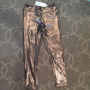 Silver Metallic Leggings with Shimmery Finish and Stretchy Fit
